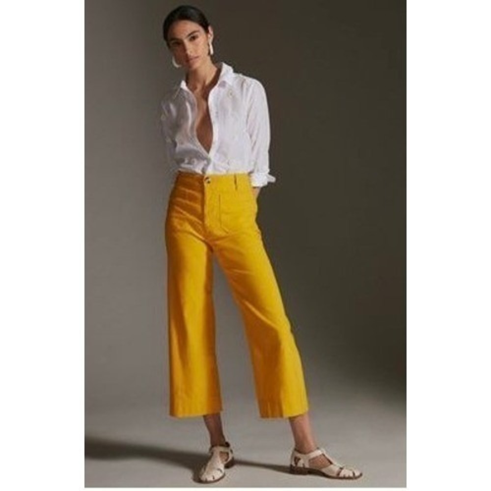 Maeve Anthropologie Colette Wide Leg Crop Pant Mango Yellow Magic Blend Size 29